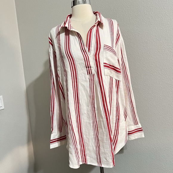 Liz Claiborne Womens Striped Button Down Shirt White & Red Cotton Rayon Sz Xl - Picture 8 of 8